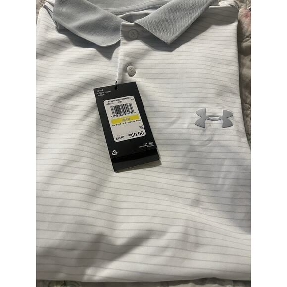 Men's Under Armour Performance 3.0 Stripe Golf Polo Medium New White Gray - Picture 1 of 6